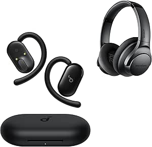 Soundcore V20i by Anker Open-Ear Headphones with Life Q20 Noise Cancelling Headphones, Rotatable Fit, Comfort, Punchy Bass, Clear Calls, IP55, Lights