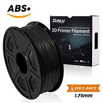 SUNLU 3D Printer Filament,ABS Plus Filament - 1.75 mm Black 1kg Spool (2.2 lbs) - Dimensional Accuracy +/- 0.02mm - 100% Virgin Raw Material