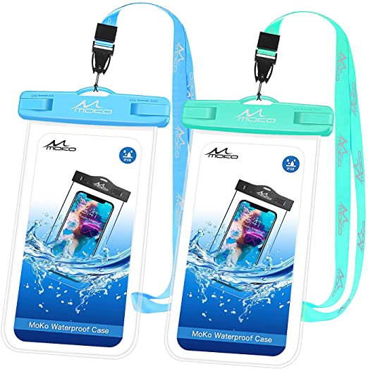 MoKo Waterproof Phone Pouch [2 Pack], Underwater Clear Phone Case Dry Bag with Lanyard Compatible with iPhone 12 Mini/12 Pro, iPhone 11 Pro Max, X/Xs/Xr/Xs Max, 8/7, Samsung S21/S10/S9, Note 10/9/8