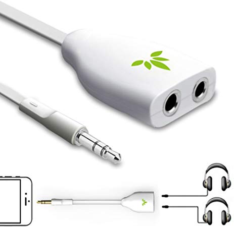 Avantree Two Way 3.5mm Dual Headphone Jack Splitter, AUX Stereo Earphone Earbuds Y Audio Split Adapter Cable, Compatible with iPhone, iPad, Samsung Phones and Tablets – White