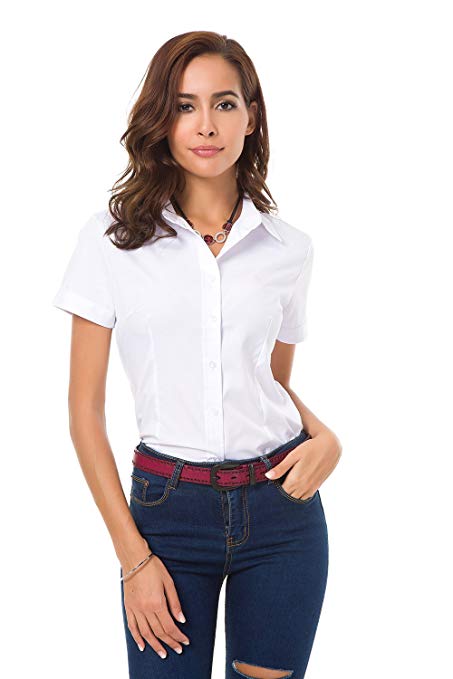 White Button Down Shirt Women Light Short Sleeve Blouse Tops for Work All Occasions Summer Tops
