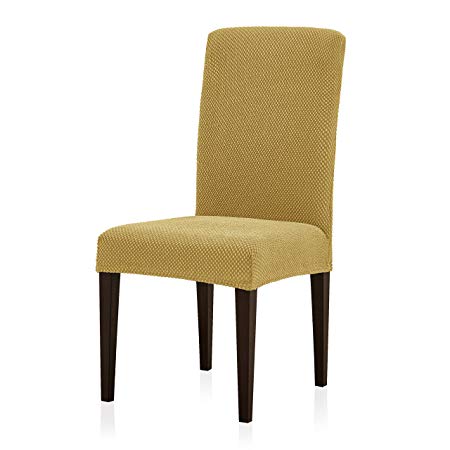 Subrtex Jacquard Dining Room Chair Slipcovers Sets Stretch Furniture Protector Covers for Armchair Removable Washable Elastic Parsons Seat Case for Restaurant Hotel Ceremony (2, Beige)
