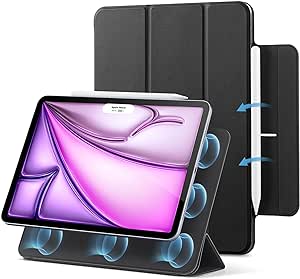 ESR for iPad Air 13 Inch Case M2 (2024), iPad Pro 12.9 Case (2022/2021, 6th/5th Gen), Powerful Magnetic Attachment, Slim Trifold Stand Case, Supports Pencil Pro/USB-C, Rebound Series, Black