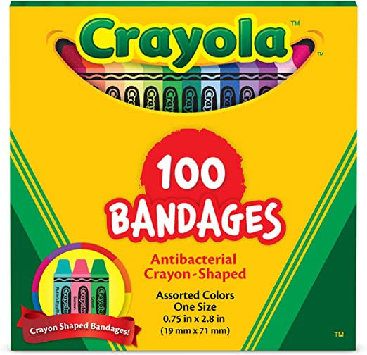 Crayola Shaped Antibacterial Bandages for Kids, 100 CT - Adhesive Bandages for Minor Cuts, Scrapes, & Burns. Great Stocking Stuffer or White Elephant Gift