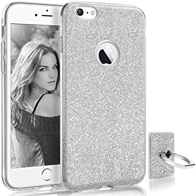 HoneyAKE iPhone 6S Case iPhone 6 Case Ultra Thin Cover Glitter Bling Sparkle Shell Luxury Shining Three Layer Slim Fit Protective Soft Phone Case for iPhone 6/6S 4.7 inch(Silver)