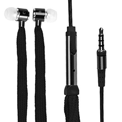 Laimeng Universal 3.5mm Shoelace Stereo Handfree Headphone With Mic (Black)