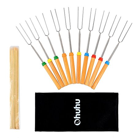 Ohuhu FDA 10 PCS 32 Inch Marshmallow Roasting Sticks Smores Skewers Bonus 12 Bamboo Sticks
