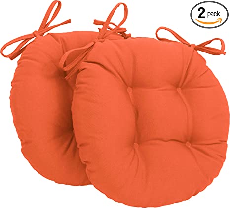 Blazing Needles Solid Twill Round Tufted Chair Cushions (Set of 2), 16", Tangerine Dream