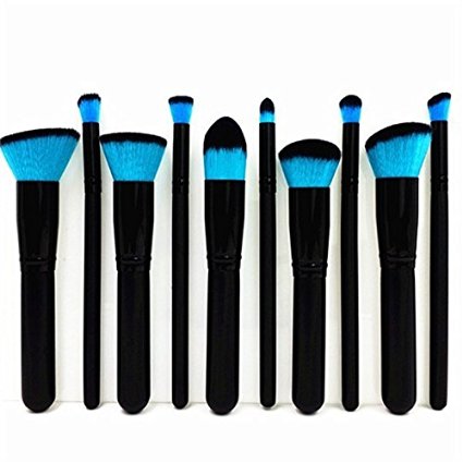 Makeup Brush Set Cosmetics Foundation Blending Blush Eyeliner Face Powder Brush Kabuki Blue Hair (Black black blue)