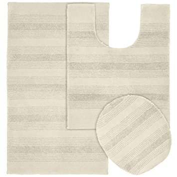 Garland Rug 3-Piece Essence Nylon Washable Bathroom Rug Set, Ivory