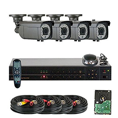 GW Security 4 Channel 960H DVR (4) x 1000TVL 720P Outdoor /Indoor Security Camera System - 2.8~12mm Varifocal Zoom Lens 147 ft IR Long Distance