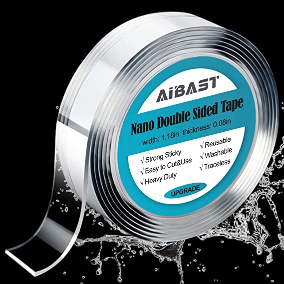Double Sided Tape, AiBast 20FT Double Sided Adhesive Tape Nano Tape Strong Double Sided Tape Heavy Duty Traceless Double Sided Tape for Walls Picture Hanging Tape Removable Fix Carpet