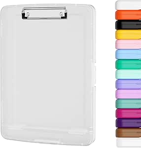 Piasoenc Clipboard with Storage, 8.5x11 Storage Clipboards with Pen Holder and A4 Legal Paper Folder, Heavy Duty Plastic, Folio & Side-Opening, Low Profile Clip, for Nurses, Teachers, Translucent