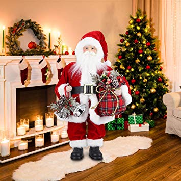 Uten 18" Santa Claus Christmas Figurine Figure Decoration with Gifts Bag and French Horn for Holiday Party Home Decoration