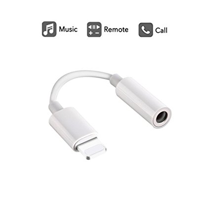 Lightning to 3.5 mm Headphone Jack Adapter, Connector for iPhone X/ iPhone 8/ 8 plus/ iPhone 7/ 7 plus, Support for Music Control & Calling Function (Supports iOS 10.3 or Later)(White)