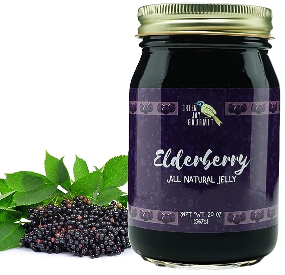 Green Jay Gourmet Elderberry Jelly – All-Natural Jam with Elderberries & Lemon Juice – Vegan, Gluten-free Jam - Contains No Preservatives or Corn Syrup – Made in USA Elderberry Jam – 20 Ounces
