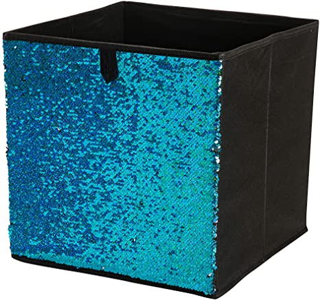 Neu Home Reversible, Closet, Playroom, Kids Toys, Bedroom, Organizer Collapsible Fabric Sequin Storage Cube Bin, 12. 5" x 12. 5" x 12. 5"