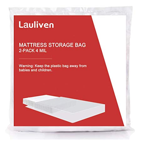 Lauliven [2-Pack] 4 Mil Thick Mattress Bag for Moving, Storage and Disposal, Heavy Duty Mattress Cover - Queen Size