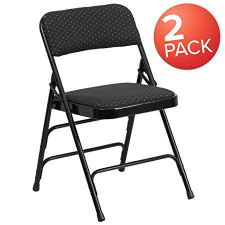 Flash Furniture 2 Pk. HERCULES Series Curved Triple Braced & Double Hinged Black Patterned Fabric Metal Folding Chair