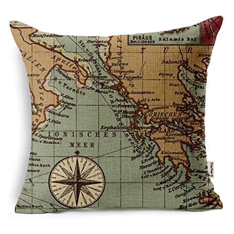 YouYee Cotton Linen Throw Pillow Case Cushion Cover, Nautical Anchor Sailing Map,18 X 18-Inch for Bedding Sofa Chair Car Seat