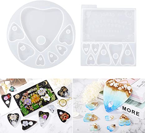 LET'S RESIN Ouija Board Resin Molds and Planchette Silicone Molds for Resin, 2PCS Epoxy Resin Molds with 14 Shapes for Resin Crafts DIY, Making Decoration