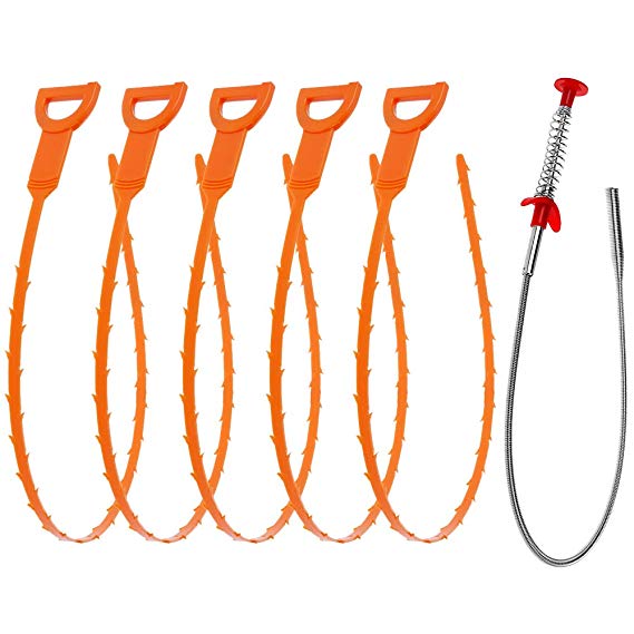 Vastar Drain Snake - 5 Packs Drain Clog Remover(23.6 inch)   1 Pack Drain Relief Tool, Drain Hair Catcher