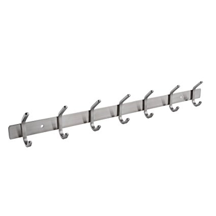 KES SUS 304 Stainless Steel Towel/Coat Hook Rack Rail Shelf with 7 Hooks Robe Hanger Bathroom Storage Organizer Wall Mount, Brushed Finish, AH203H7-2