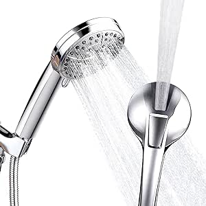 6 1Mode Shower Head, High Pressure Shower Head with 59" Stainless Steel Hose, Hand Held Shower Head with Adjustable Bracket and Anti-Clog Nozzles, Built-in Power Wash to Clean Tub, Tile & Pets