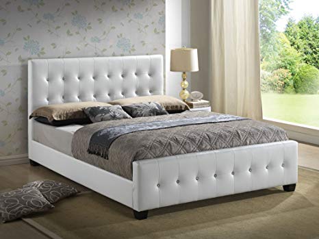 White - Full Size - Modern Headboard Tufted Design Leather Look Upholstered Bed
