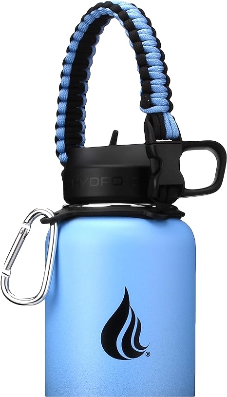 HYDRO CELL Paracord Handle for Wide Mouth Water Bottles - Carrier Strap w/Attachment Ring and Carabiner Accessory. Compatible w/ 64oz, 40oz 32oz, 24oz, 18oz, 14oz Insulated Bottles