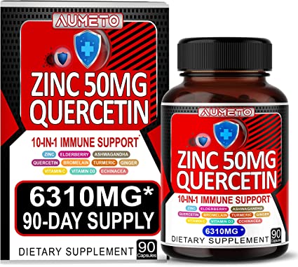 Zinc Quercetin 6310mg 10:1 Immune Support with VIT C VIT D3 Bromelain Elderberry Turmeric Echinacea Ashwagandha Ginger 90 Days Supply (90 Count (Pack of 1))