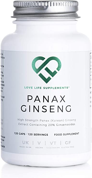 Panax Ginseng by LLS | 120 High Strength Capsules (4 Month Supply) | 300mg per Capsule, 10:1 Extract (3000mg Whole Plant Equivalent) | 20% Ginsenosides | Also Known As Korean Ginseng | Used for Improved Thinking, Concentration, Memory and work Efficiency, Physical Stamina, and Athletic Endurance | Can Alleviate Stress | Premium Supplement Produced in the UK | Love Life Supplements - "live healthy. love life."