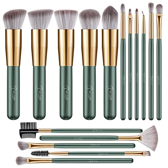 BESTOPE Makeup Brushes 16 PCs Makeup Brush Set Premium Synthetic Foundation Brush Blending Face Powder Blush Concealers Eye Shadows Make Up Brushes Kit (Green)