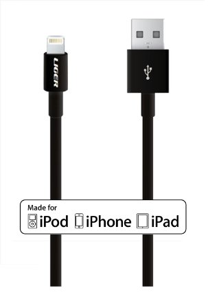 Apple MFI Certified, Liger Apple Certified Lightning to USB Sync & Charge Cable Made for Iphone 6 , 6 plus iphone 5 5s 5c (3.4 Feet), for iPad (4th Generation), iPad Mini, iPod Touch (5th Generation), iPod Nano (7th Generation) (Black)
