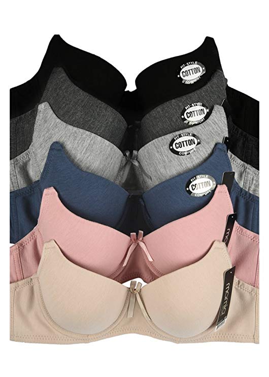 Women's Basic Plain Bras (Packs of 6) - Various Styles