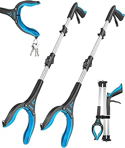 40inch Grabber Reacher Tool 2 Pack, Foldable Grabbers for Elderly Grab it Reaching Tool Heavy Duty, Anti-Slip Rotating Jaw with Magnet, 4" Wide Claw Opening Reachers for Seniors