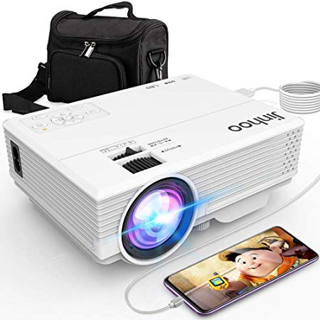 Jinhoo Latest Technology to Phone Projector, Mini Video Projector with 3800 LUX, Synchronize Smartphone Screen, 1080P Supported, Compatible with TV Stick, HDMI, USB, VGA, AV [with Projector Case]