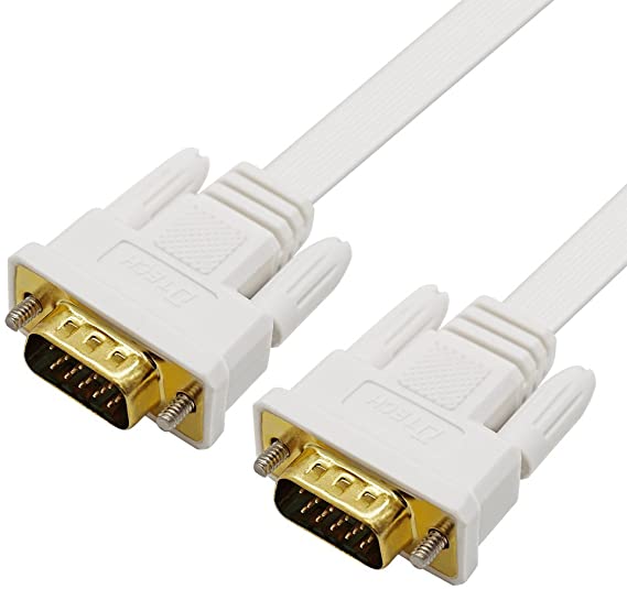 DTECH Slim Flexible 15 Feet VGA Cable Male to Male 1080p High Resolution Computer Monitor Cord - White - 5m