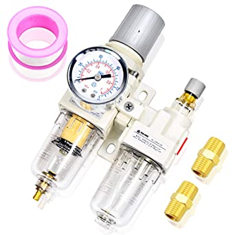 Tailonz Pneumatic 1/4 Inch NPT Air Filter Pressure Regulator Water/Oil Trap Separator Combo(0-145PSI),Air Tool Compressor Filter with Gauge