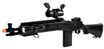 400 FPS AGM M14 SOCOM RIS High-Powered Sniper Rifle w/ Tactical Rail System, Flashlight, and Red Dot Scope