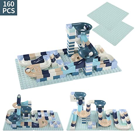 160 Pcs Marble Run Building Blocks Set for Kids, Big Blocks Marble Race Track Construction Toys for Both Boys and Girls