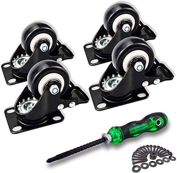 2" Swivel（Black） Caster Wheels with Safety Dual Locking ，Mute and Floor Protection,Polyurethane Foam No Noise Wheels, Heavy Duty - 150 Lbs Per Caster (Pack of 4)