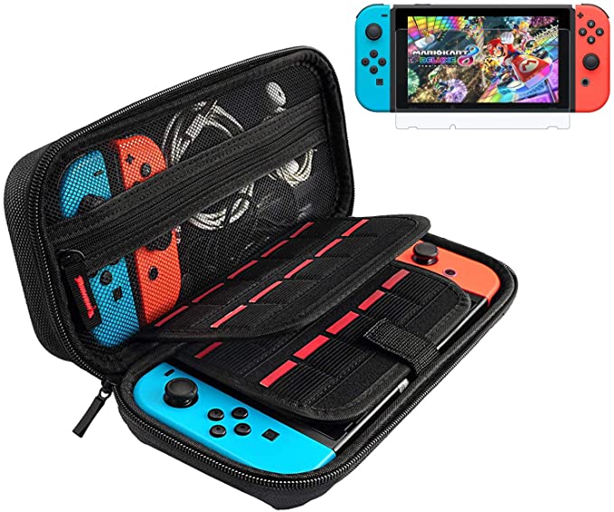 Nintendo Switch Case, CACACOL Hard Shell Game Traveler Travel Carrying Box Case for Nintendo Switch with 20 Game Cards Holders -Black