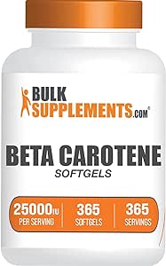 BulkSupplements.com Beta Carotene 25000 IU Softgels - Vitamin A Supplement, Beta Carotene Supplements, Beta Carotene Pills - Gluten Free, 1 Beta Carotene Softgel per Serving, 365 Softgels