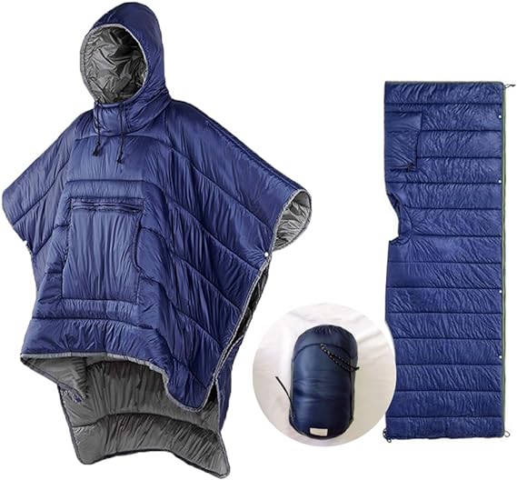 Thermal Poncho Wearable Hooded Blanket - Envelope Lightweight Camp Sleeping Bag Cloak Cape Windproof Compression Sack