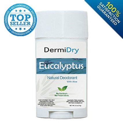Best Natural Deodorant, DermiDry® - 2 Pack [100% Natural - Preservative Free- Aluminum Free] All Natural Eucalyptus Deodorant | Stay Fresh Without The Chemicals! 100% Satisfaction Guarantee