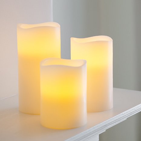 Set of 3 Real Wax Battery Operated Flickering LED Candles by Lights4fun