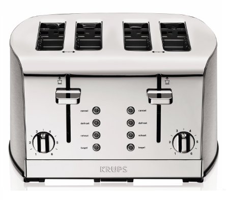 KRUPS KH734D Breakfast Set Toaster with Brushed and Chrome Stainless Steel Housing 4-Slices Silver