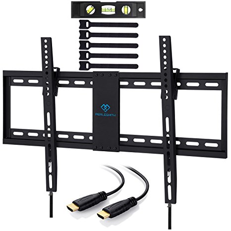 PERLESMITH Tilt Low Profile TV Wall Mount Bracket for Most 32-70 inch LED, LCD, OLED and Plasma Flat Screen TVs with VESA Patterns up to 132lbs 600 x 400 - Includes HDMI Cable,Bubble Level & Cable Tie