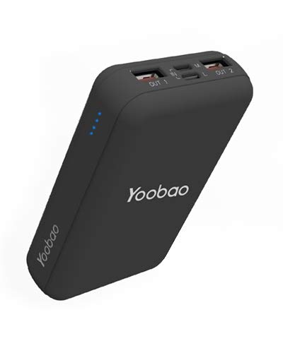 Portable Charger 10000mah Yoobao Power Bank External Battery Pack Powerbank Cell Phone Battery Backup Charger with Dual Input & Output Compatible iPhone Xs/X/8/7 Samsung Galaxy Cellphone More -Black